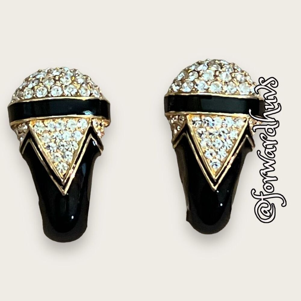 Vintage 1980’s Cinder Enamel & Rhinestone Clip-On Earrings